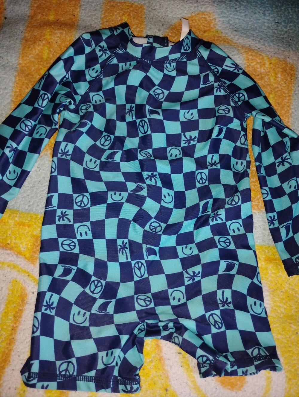 Toddler Joe Fresh Navy and Teal Checkerboard Rashguard Swimsuit